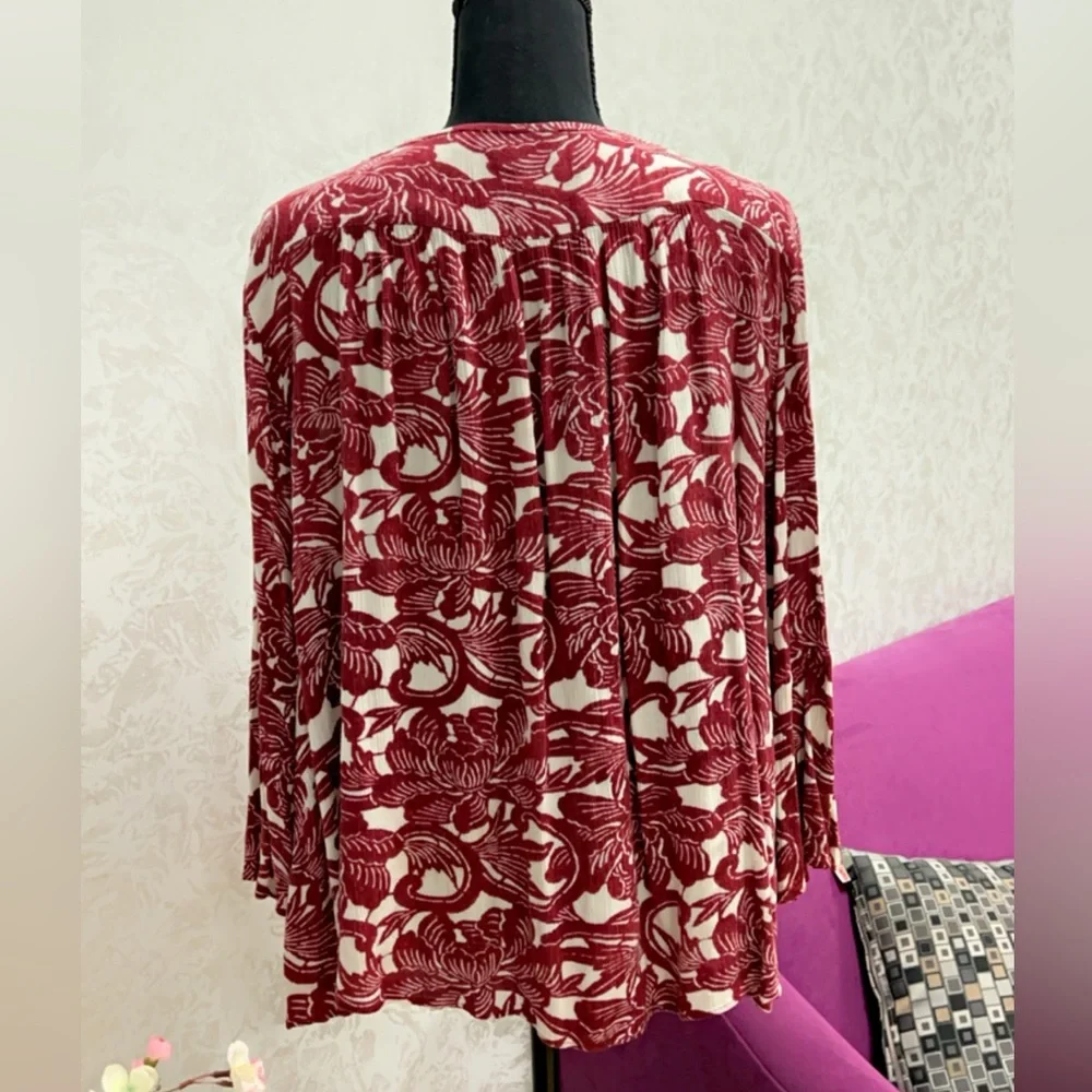 Loft Red Tasseled Peasant Blouse Size - Picture 7 of 7